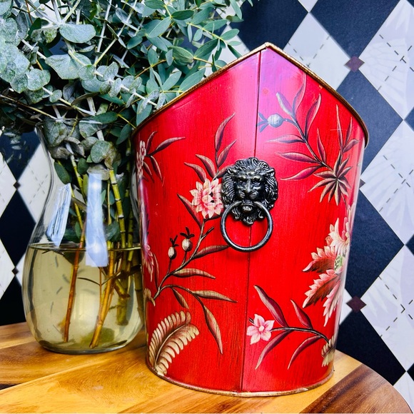 Lion Head toleware Red Vibrant Showstopper w/ hand-painted florals - Picture 15 of 15